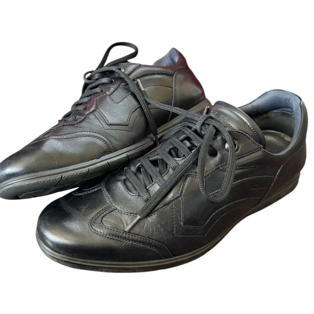 Salvatore Ferragamo Leggero Black Leather Sneakers Size 9.5 D